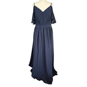 Lavetir dark blue v-neck off-the-shoulder chiffon maxi dress women's size 16W